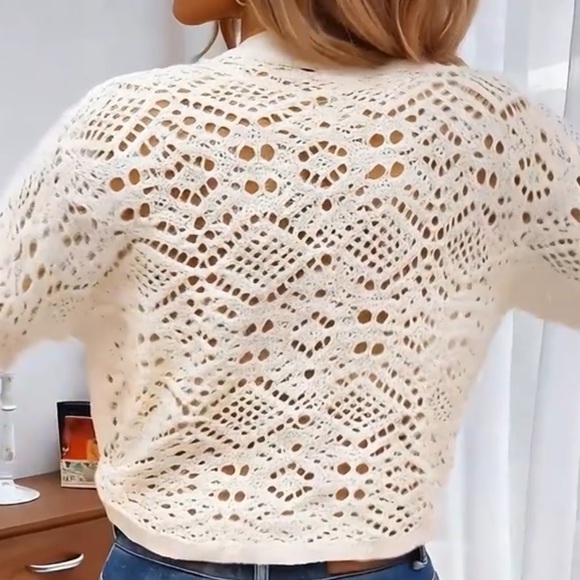 Off White or Milky White Knit Semi Sheer Wrap Sweater - Decorative Side Tie - Picture 8 of 16